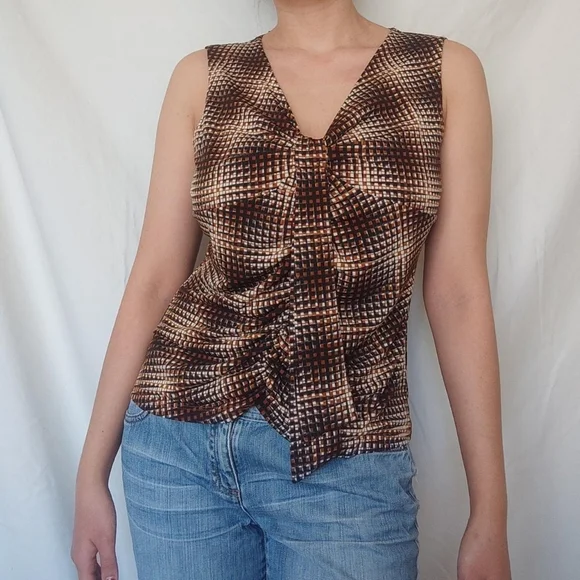 Laura Brown Square Patterned Tank Top - Picture 2 of 7